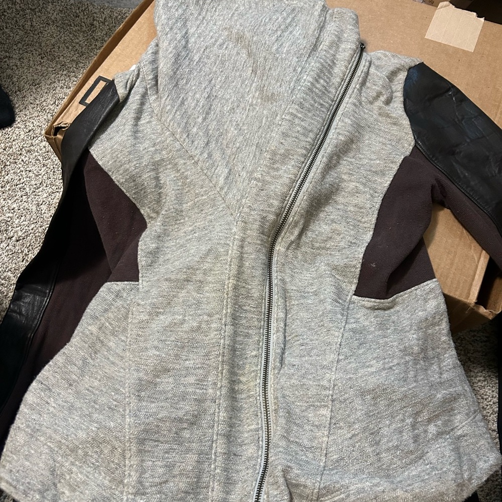 Elizabeth and James Gray and Black Cowl Neck Sweater